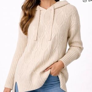Fate Beige Hooded Cable Knit Sweater